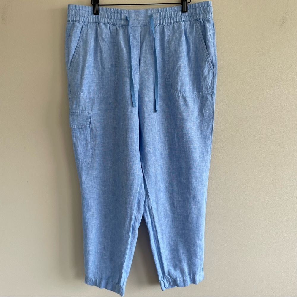 Talbots Women's 100% Linen Drawstring Pull On Pants Blue Size Large
